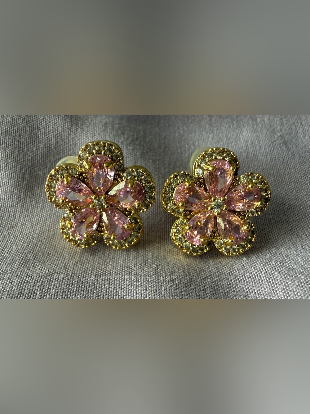 Stainless CZ Pink Flower Stud Earrings NWT